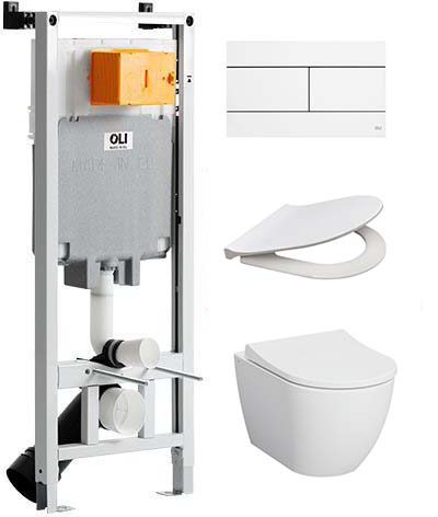 Инсталляция OLI 80 с клавишей смыва Slim белый и унитазом Vitra Mia Round SmoothFlush с сиденьем Soft Close инсталляция oli 80 с клавишей смыва slim белый и унитазом vitra mia round smoothflush с сиденьем soft close